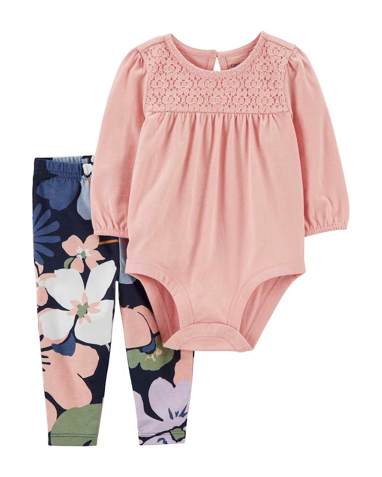 Conjunto longo bebê 2 peças renda floral multicor | Carter's