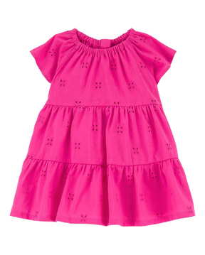 Vestido bebê evasê em laise rosa | Carter's