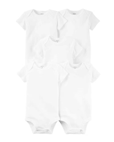 Kit Body Bebê Carter's 5 Peças Manga Curta Lisos Branco Tam PREM a 24 Meses